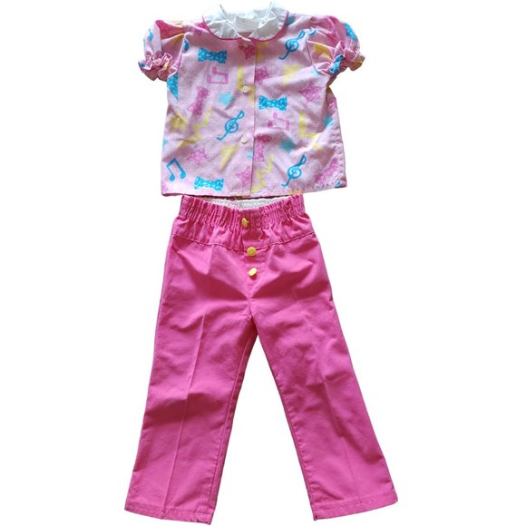 Vintage Other - Vintage girls pink shirt and pants set / outfit, pink with music notes